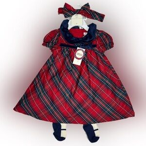 Max Studio Red and Green Plaid Dress with Navy Collar